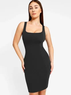 Shapewear Sleeveless Square Neck Sculpting Midi Work Dress