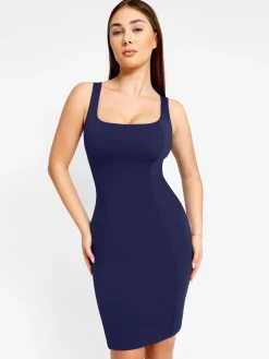 Shapewear Sleeveless Square Neck Sculpting Midi Work Dress