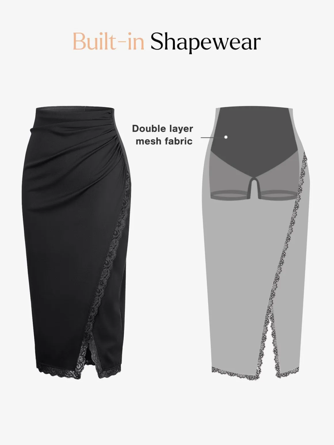 Shapewear Slimming Lace Trim Midi Wrap Skirt