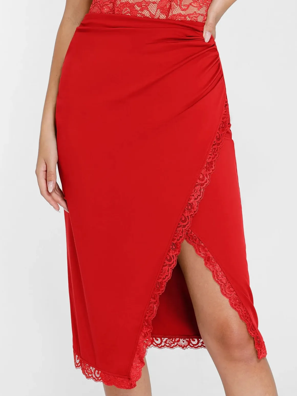 Shapewear Slimming Lace Trim Midi Wrap Skirt
