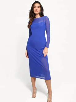 Shapewear Slimming Midi Dress and Sheer Mesh Overlay Set