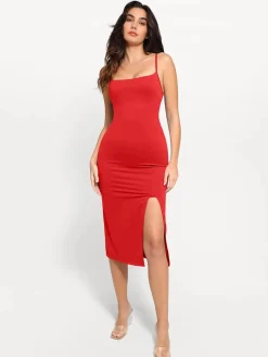 Shapewear Slimming Midi Dress and Sheer Mesh Overlay Set