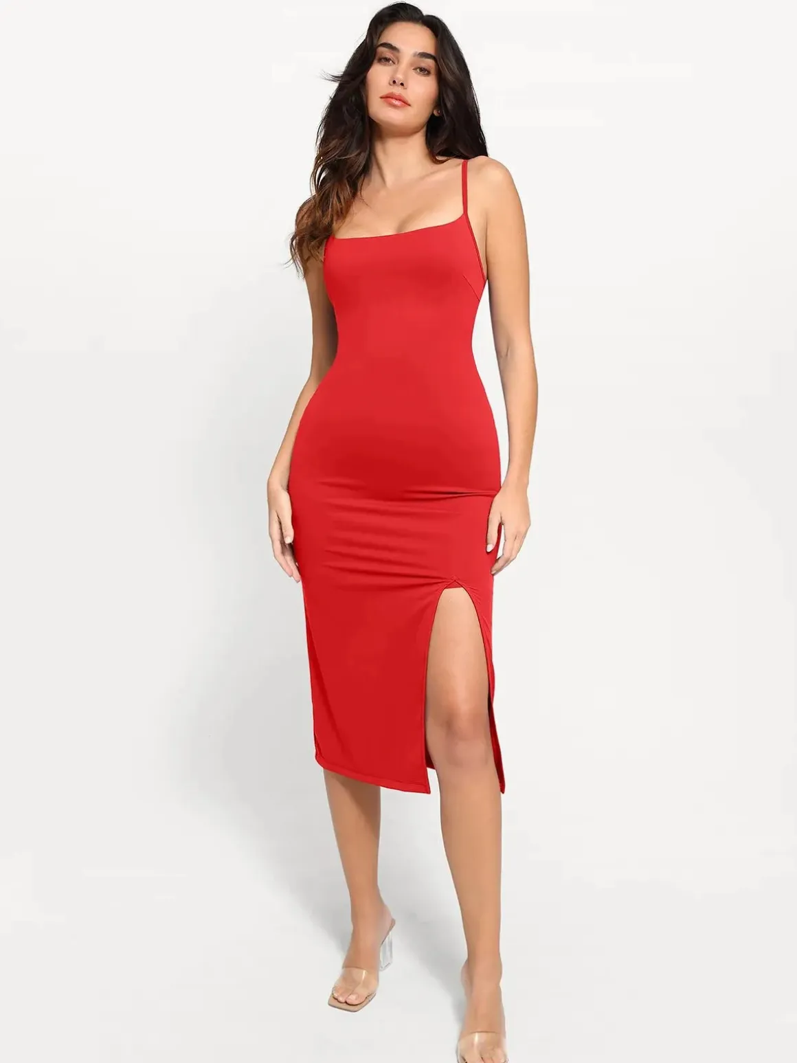 Shapewear Slimming Midi Dress and Sheer Mesh Overlay Set
