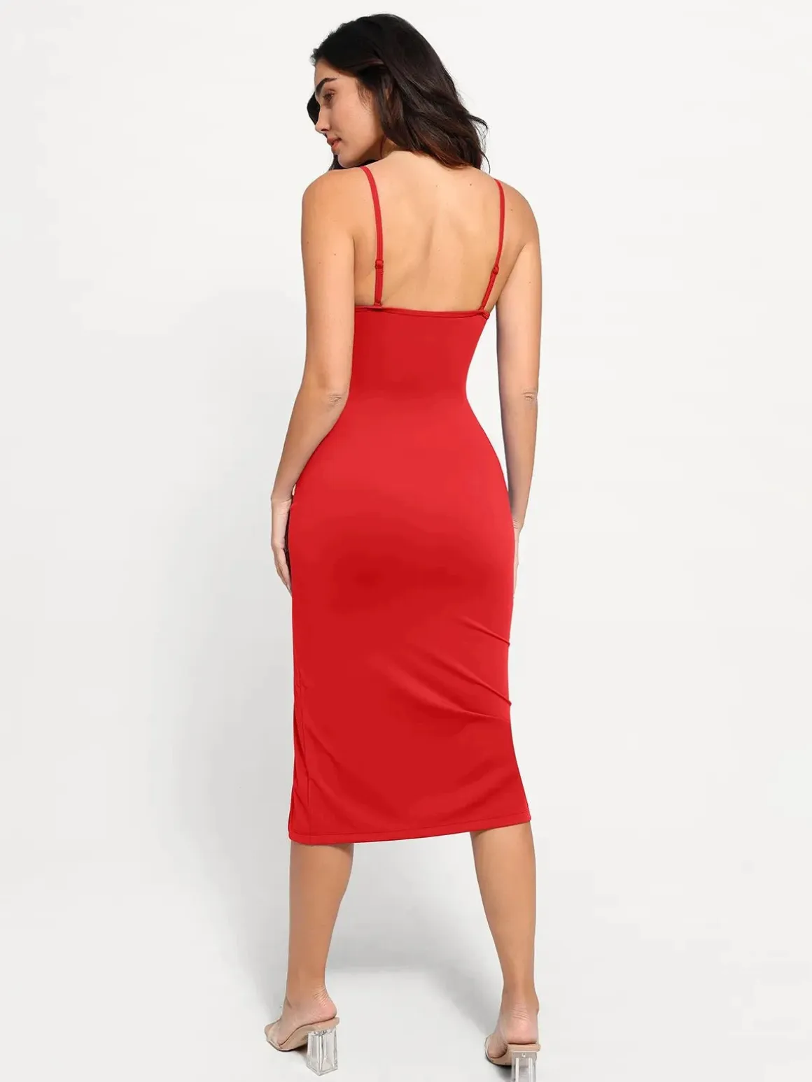 Shapewear Slimming Midi Dress and Sheer Mesh Overlay Set