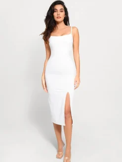 Shapewear Slimming Midi Dress and Sheer Mesh Overlay Set