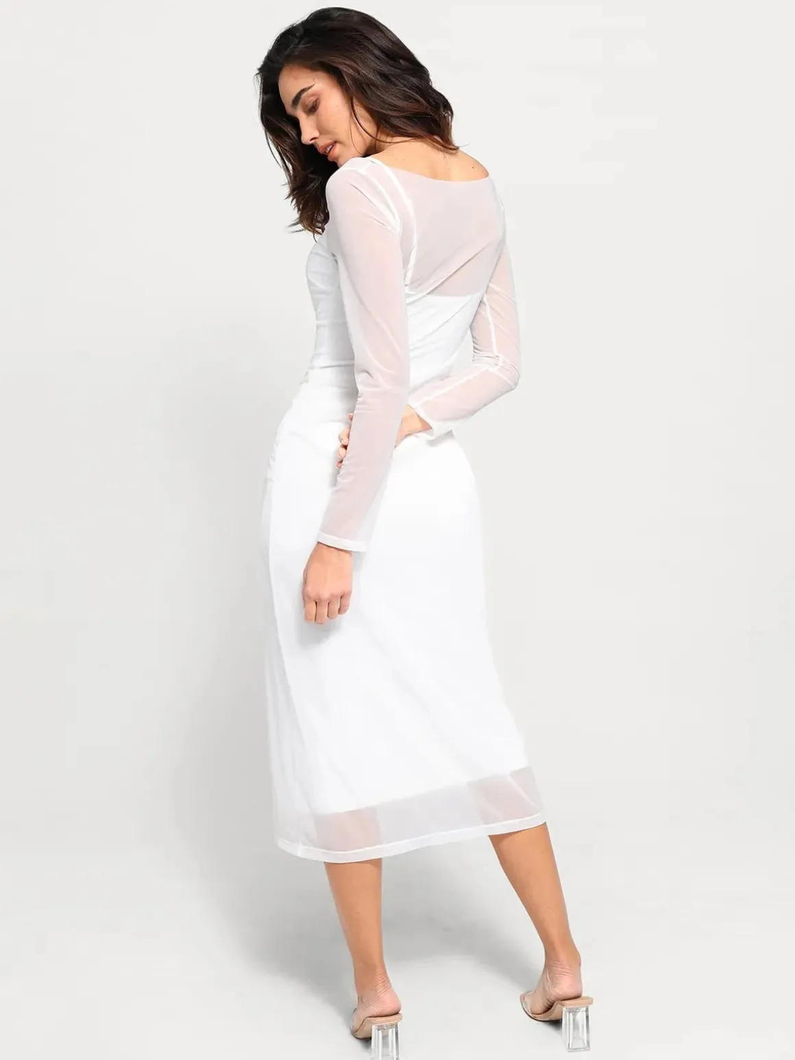 Shapewear Slimming Midi Dress and Sheer Mesh Overlay Set