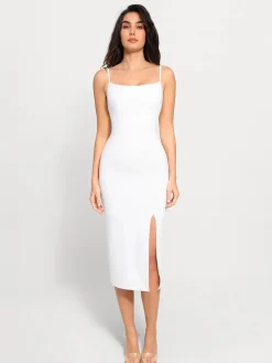 Shapewear Slimming Midi Dress and Sheer Mesh Overlay Set