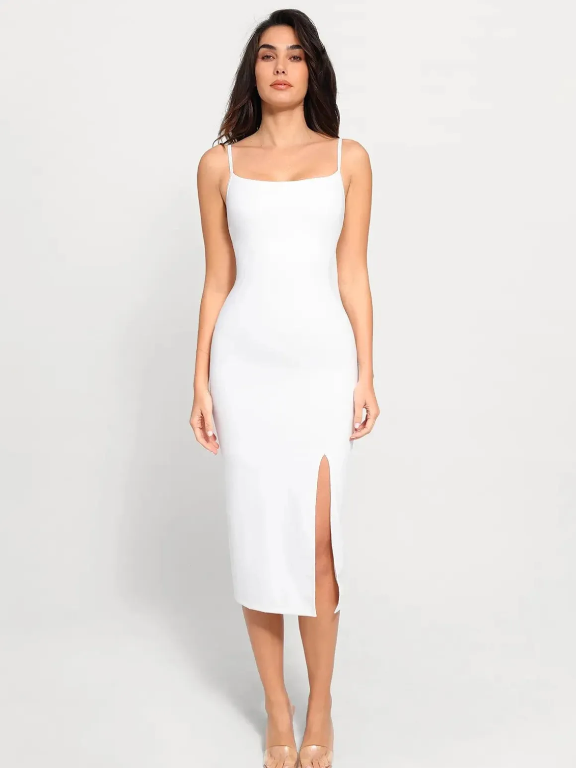 Shapewear Slimming Midi Dress and Sheer Mesh Overlay Set