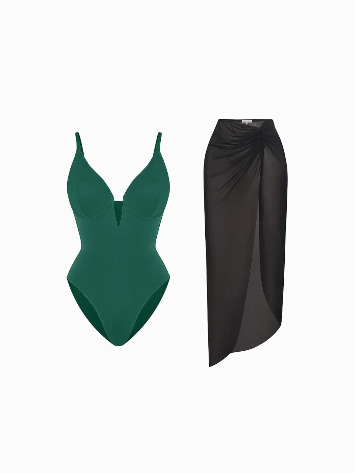 Shapewear Slimming One-Piece Swimsuit Mesh Coverup Set