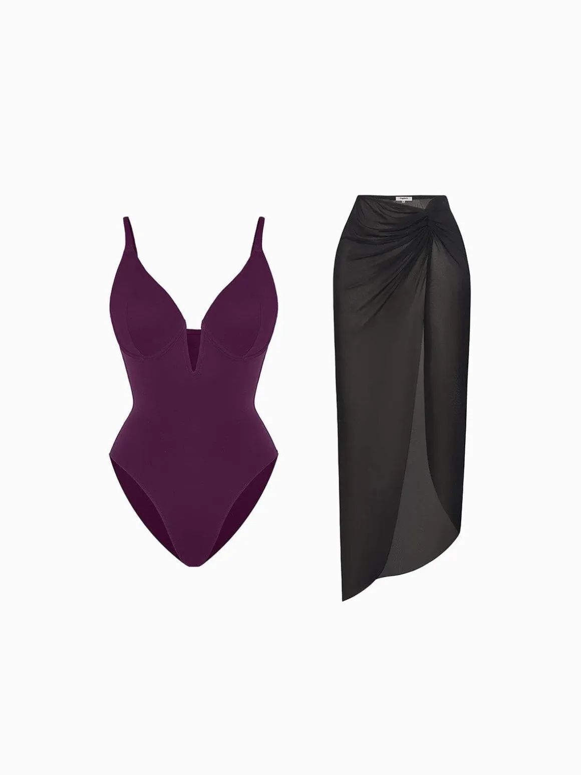Shapewear Slimming One-Piece Swimsuit Mesh Coverup Set