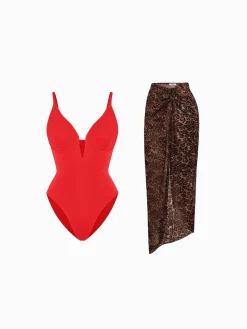 Shapewear Slimming One-Piece Swimsuit Mesh Coverup Set