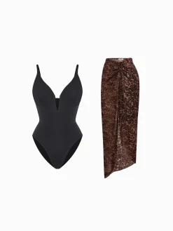 Shapewear Slimming One-Piece Swimsuit Mesh Coverup Set