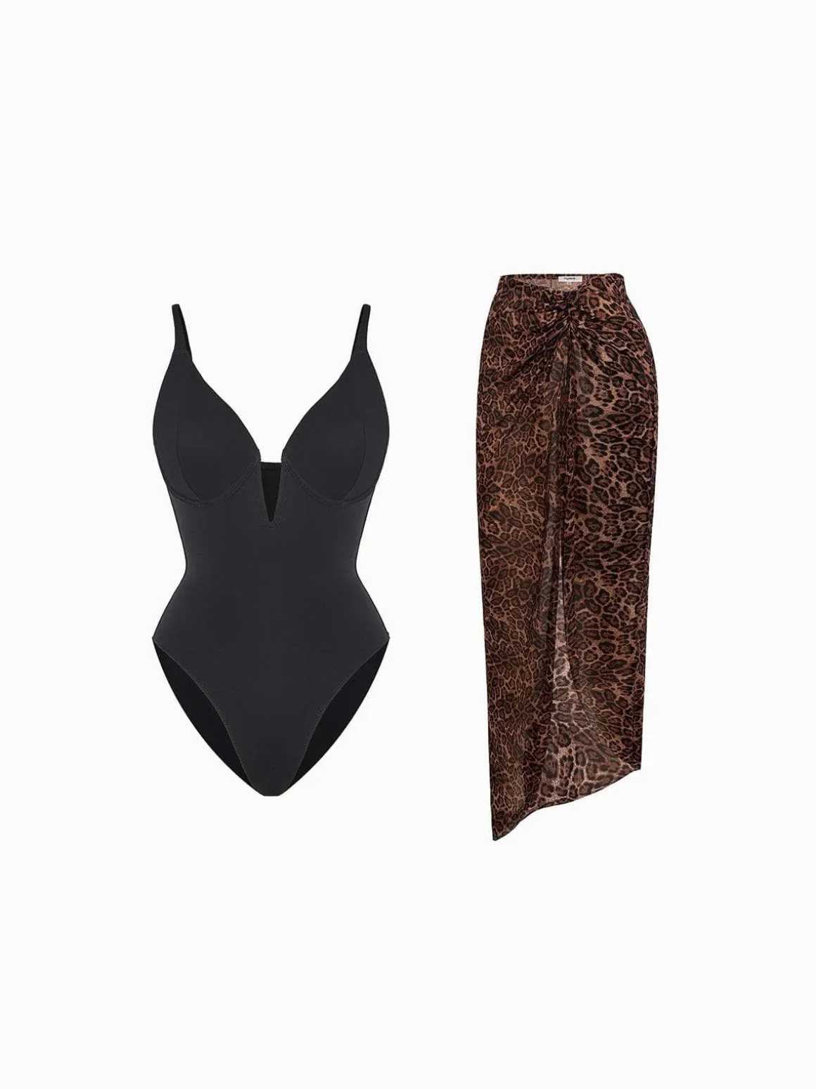 Shapewear Slimming One-Piece Swimsuit Mesh Coverup Set