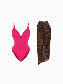 Shapewear Slimming One-Piece Swimsuit Mesh Coverup Set