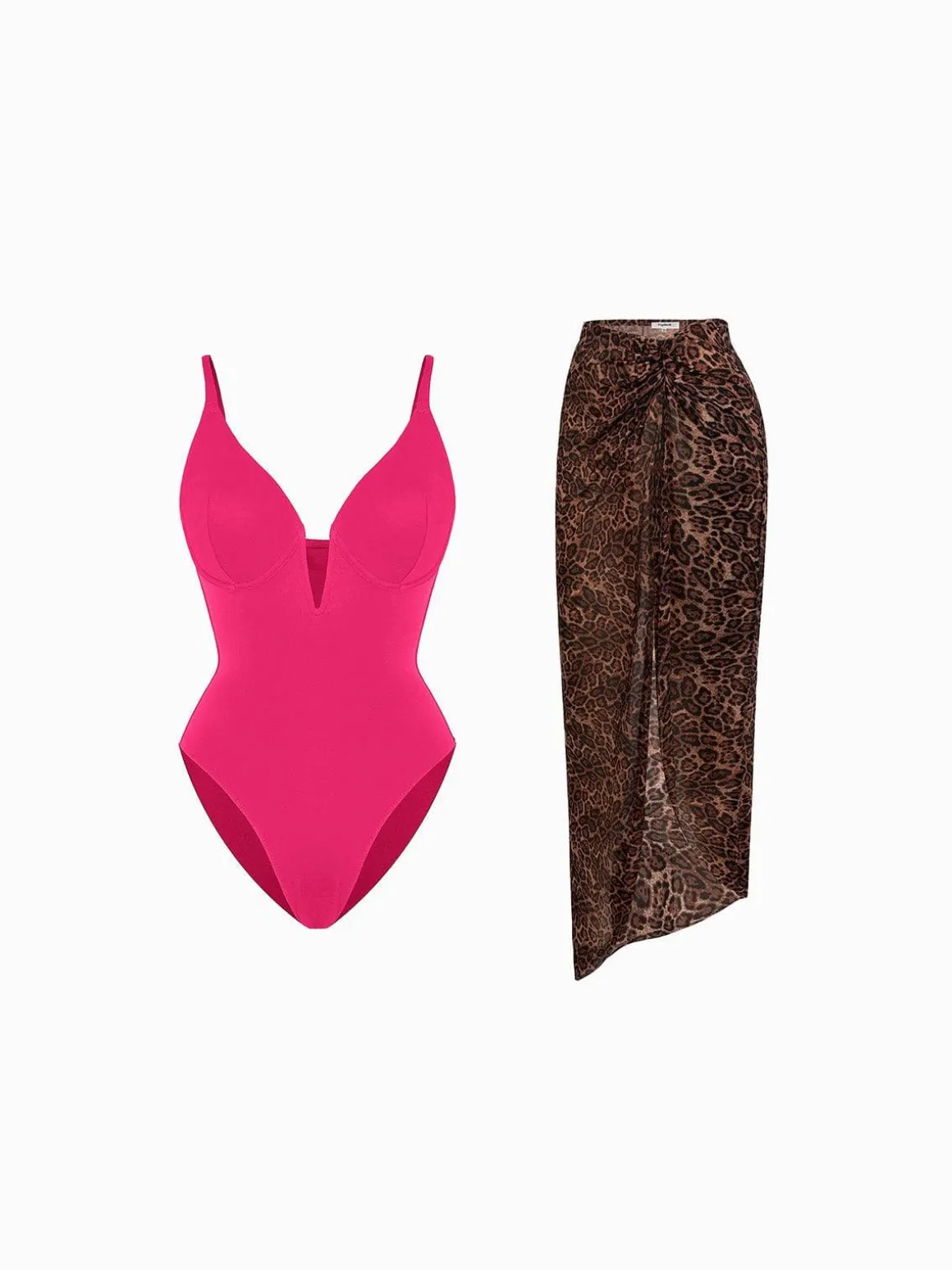 Shapewear Slimming One-Piece Swimsuit Mesh Coverup Set