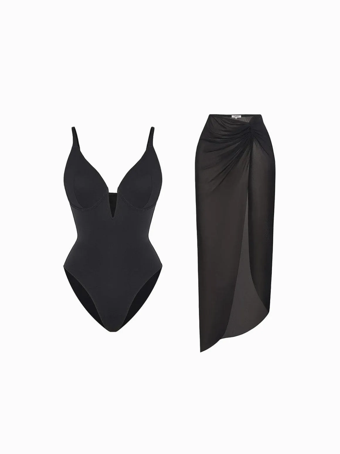 Shapewear Slimming One-Piece Swimsuit Mesh Coverup Set