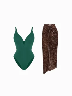 Shapewear Slimming One-Piece Swimsuit Mesh Coverup Set