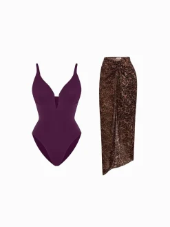 Shapewear Slimming One-Piece Swimsuit Mesh Coverup Set
