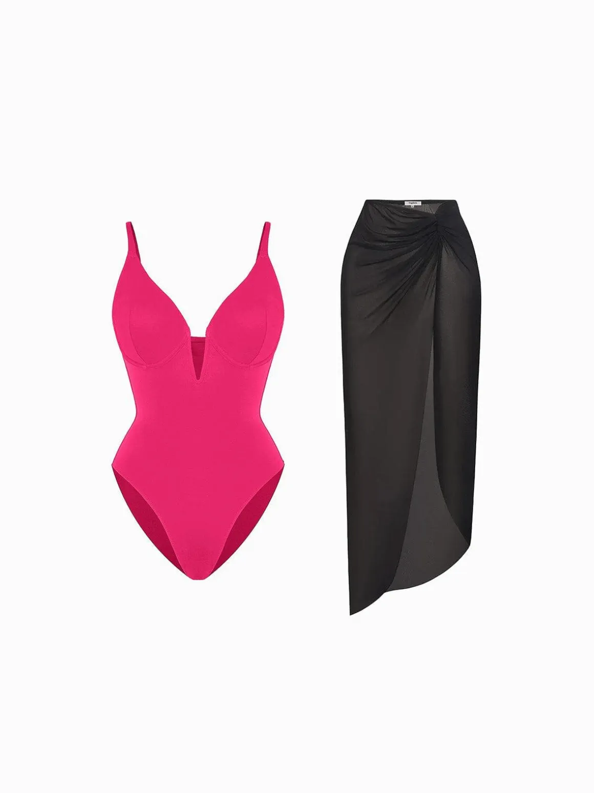 Shapewear Slimming One-Piece Swimsuit Mesh Coverup Set