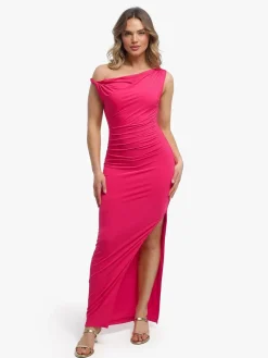 Shapewear Solid Cowl Neck Ruched Sculpting Maxi Dress