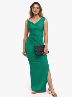 Shapewear Solid Cowl Neck Ruched Sculpting Maxi Dress