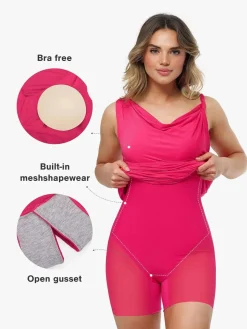 Shapewear Solid Cowl Neck Ruched Sculpting Maxi Dress