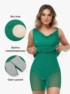 Shapewear Solid Cowl Neck Ruched Sculpting Maxi Dress