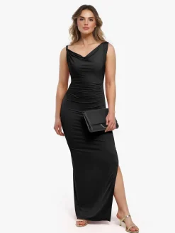 Shapewear Solid Cowl Neck Ruched Sculpting Maxi Dress