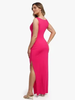 Shapewear Solid Cowl Neck Ruched Sculpting Maxi Dress