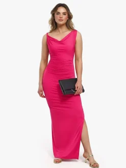Shapewear Solid Cowl Neck Ruched Sculpting Maxi Dress