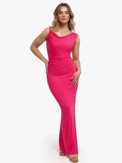 Shapewear Solid Cowl Neck Ruched Sculpting Maxi Dress