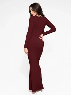 Shapewear Square Neck Long Sleeve Slimming Modal Maxi Dress