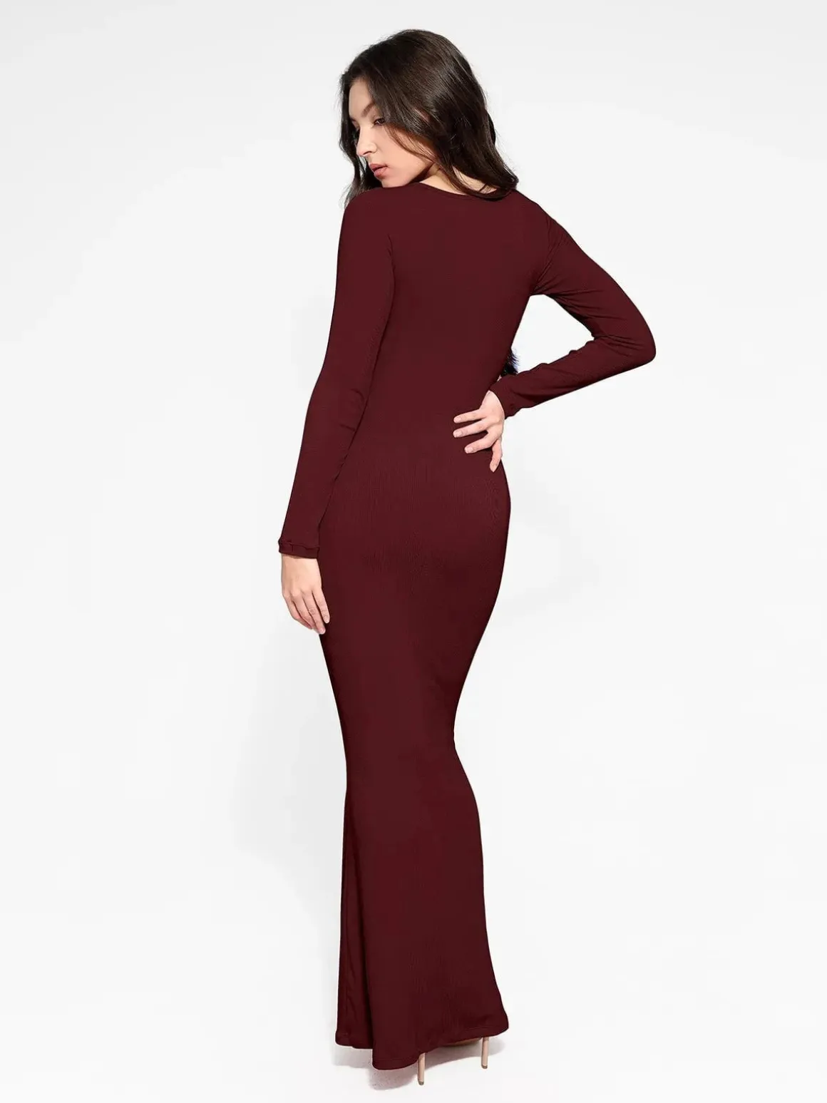 Shapewear Square Neck Long Sleeve Slimming Modal Maxi Dress