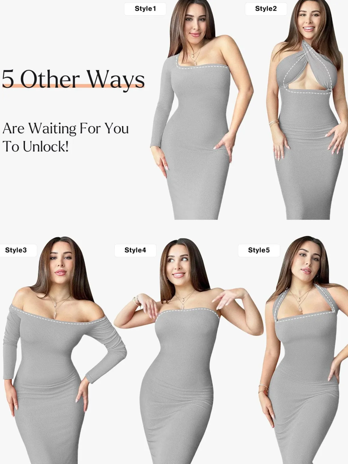 Shapewear Square Neck Long Sleeve Slimming Modal Maxi Dress