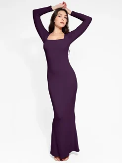 Shapewear Square Neck Long Sleeve Slimming Modal Maxi Dress