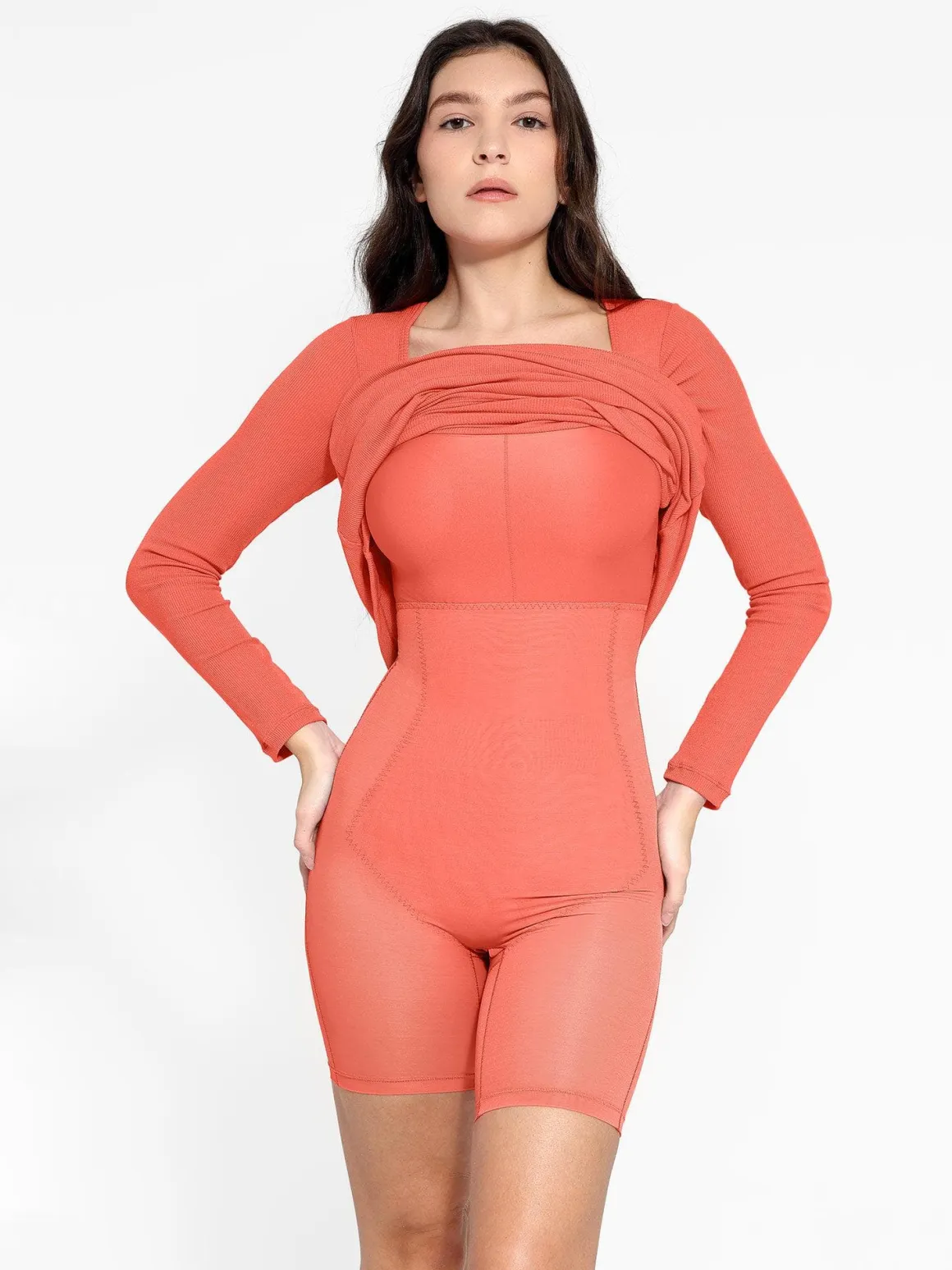 Shapewear Square Neck Long Sleeve Slimming Modal Maxi Dress