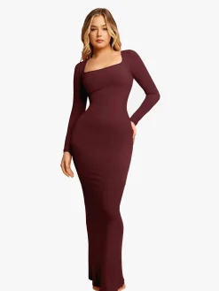 Shapewear Square Neck Long Sleeve Slimming Modal Maxi Dress