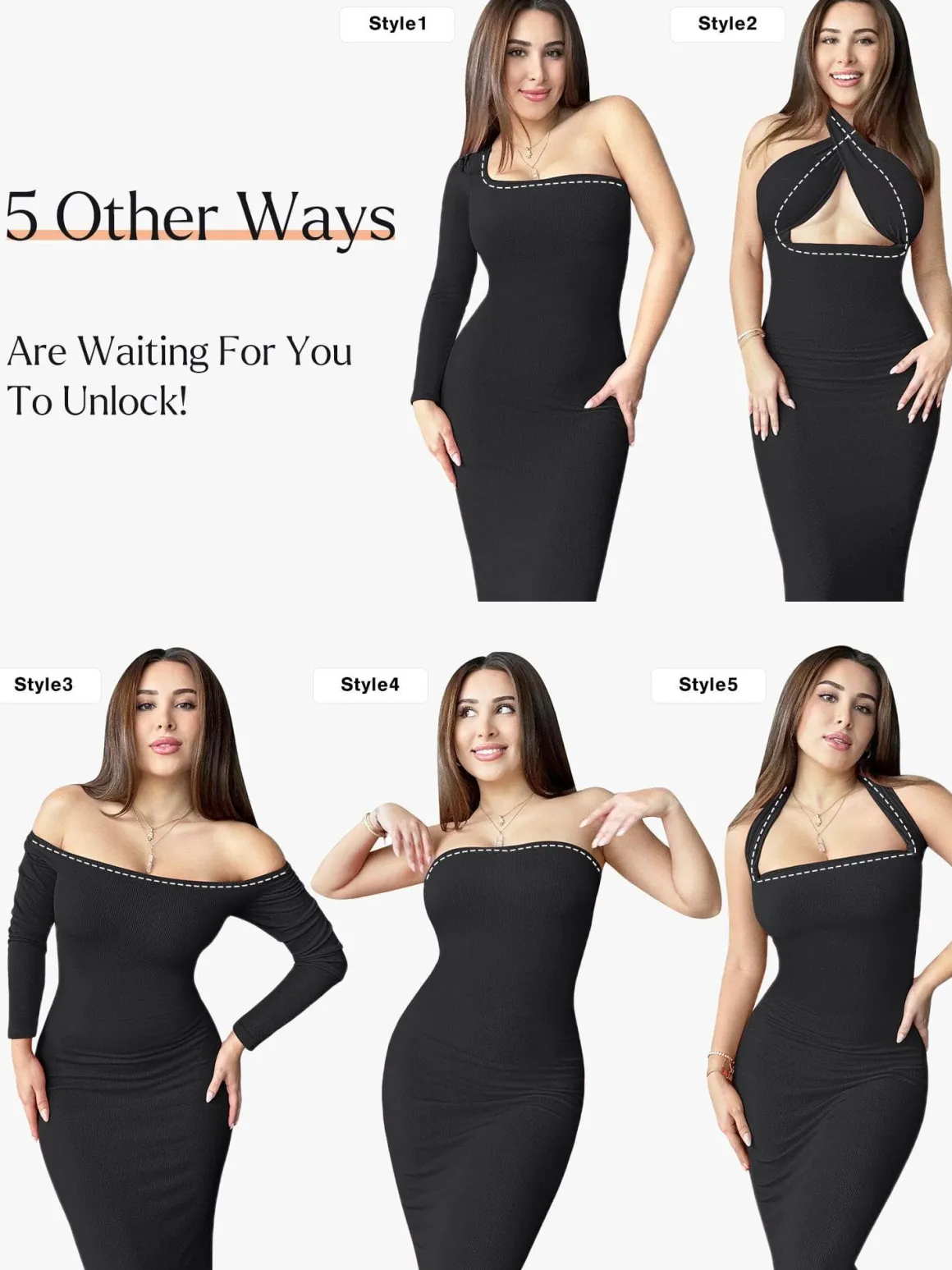 Shapewear Square Neck Long Sleeve Slimming Modal Maxi Dress