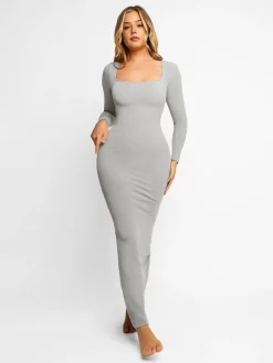 Shapewear Square Neck Long Sleeve Slimming Modal Maxi Dress