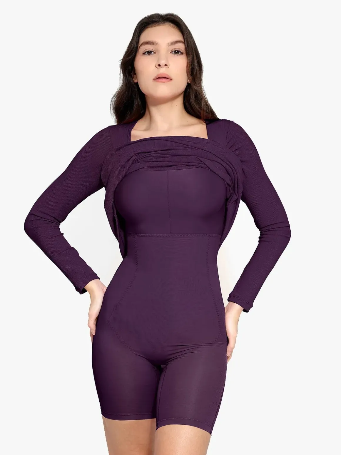 Shapewear Square Neck Long Sleeve Slimming Modal Maxi Dress