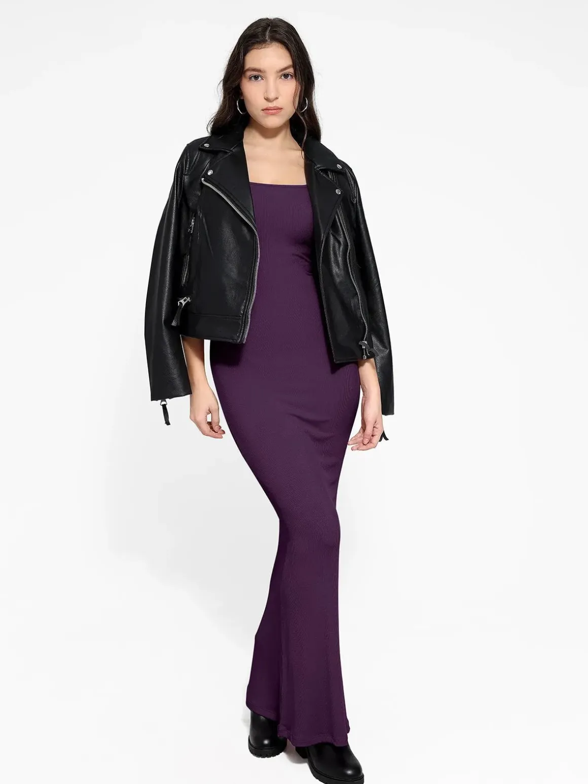 Shapewear Square Neck Long Sleeve Slimming Modal Maxi Dress