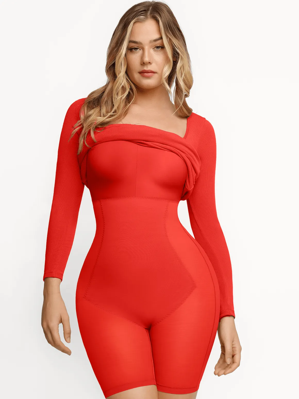 Shapewear Square Neck Long Sleeve Slimming Modal Maxi Dress