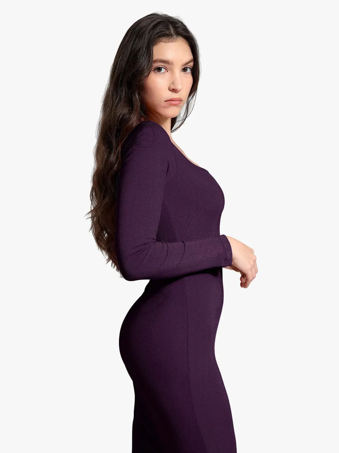 Shapewear Square Neck Long Sleeve Slimming Modal Maxi Dress