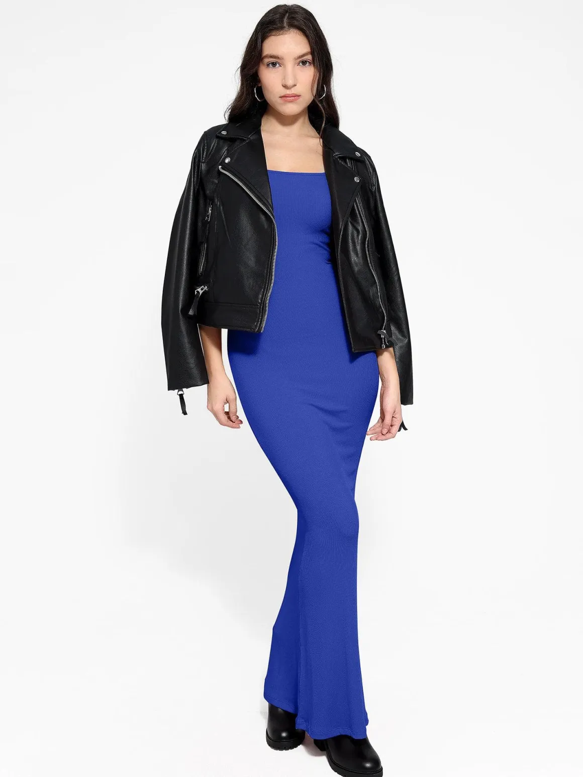 Shapewear Square Neck Long Sleeve Slimming Modal Maxi Dress