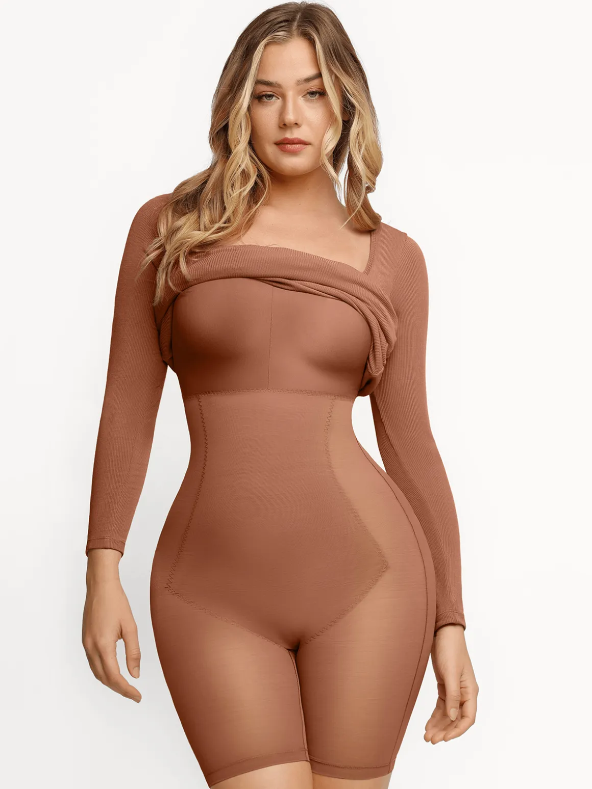Shapewear Square Neck Long Sleeve Slimming Modal Maxi Dress