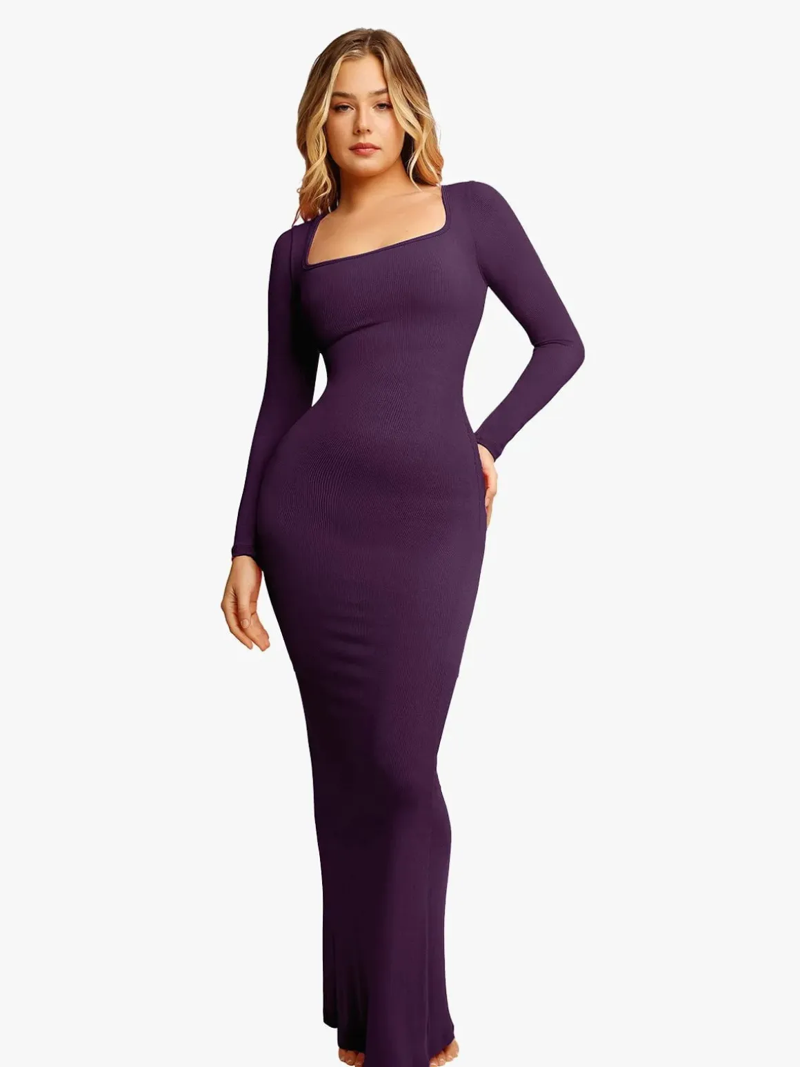 Shapewear Square Neck Long Sleeve Slimming Modal Maxi Dress