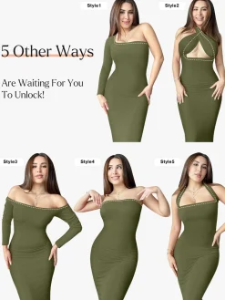 Shapewear Square Neck Long Sleeve Slimming Modal Maxi Dress