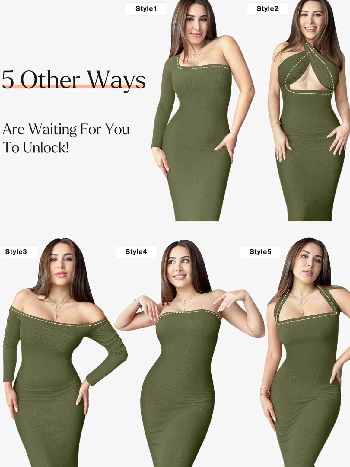 Shapewear Square Neck Long Sleeve Slimming Modal Maxi Dress