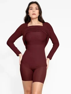Shapewear Square Neck Long Sleeve Slimming Modal Maxi Dress