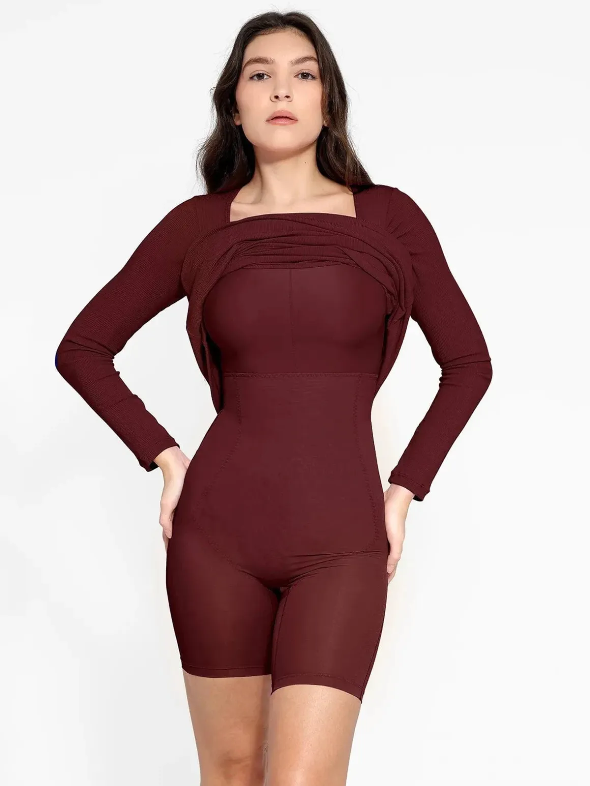 Shapewear Square Neck Long Sleeve Slimming Modal Maxi Dress